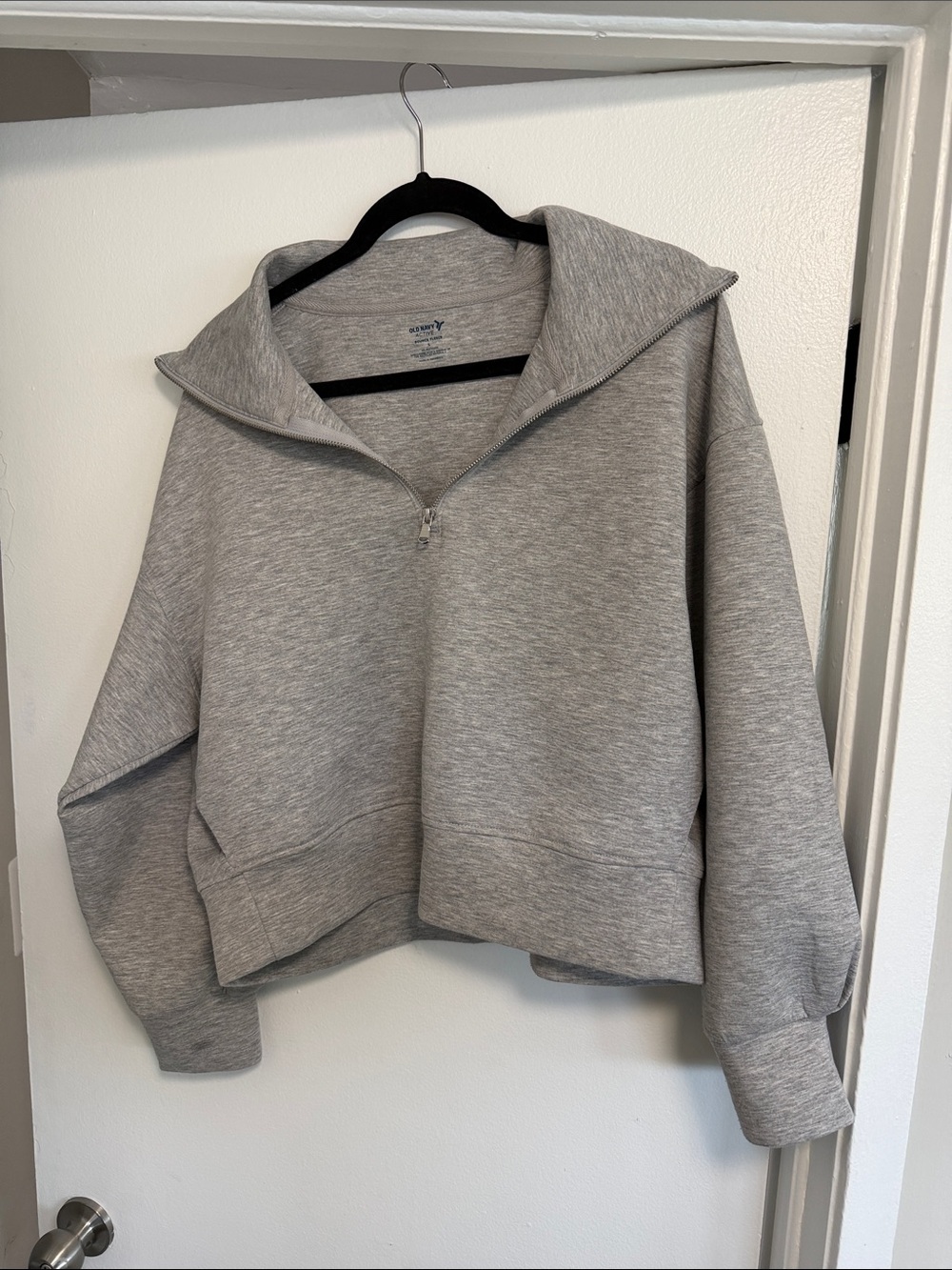 Old Navy Light Gray Half-Zip Hooded Sweatshirt